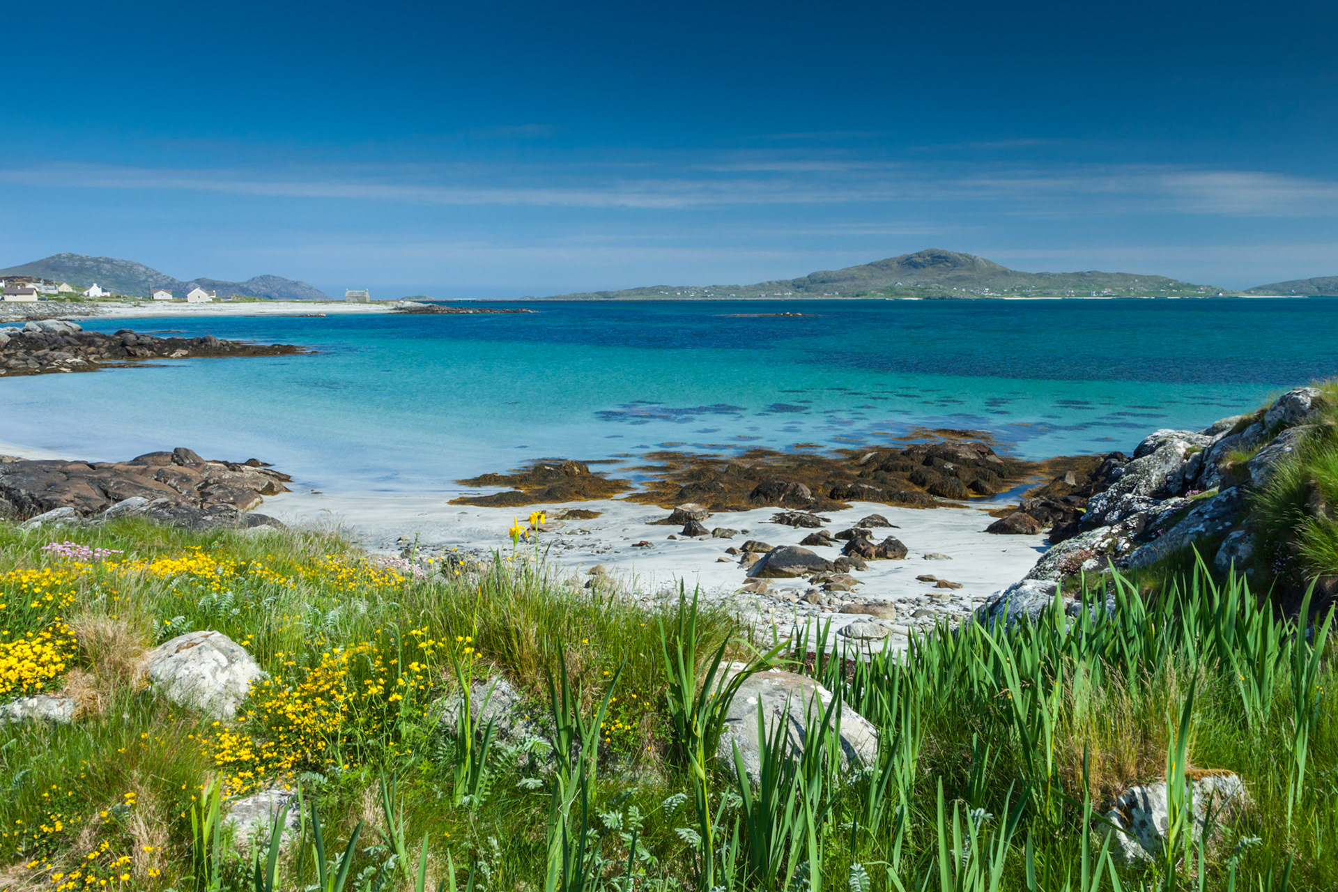 View of Eriskay from Kilbride Bay South Uist, Summer, Outer Hebrides, Scotland, UK