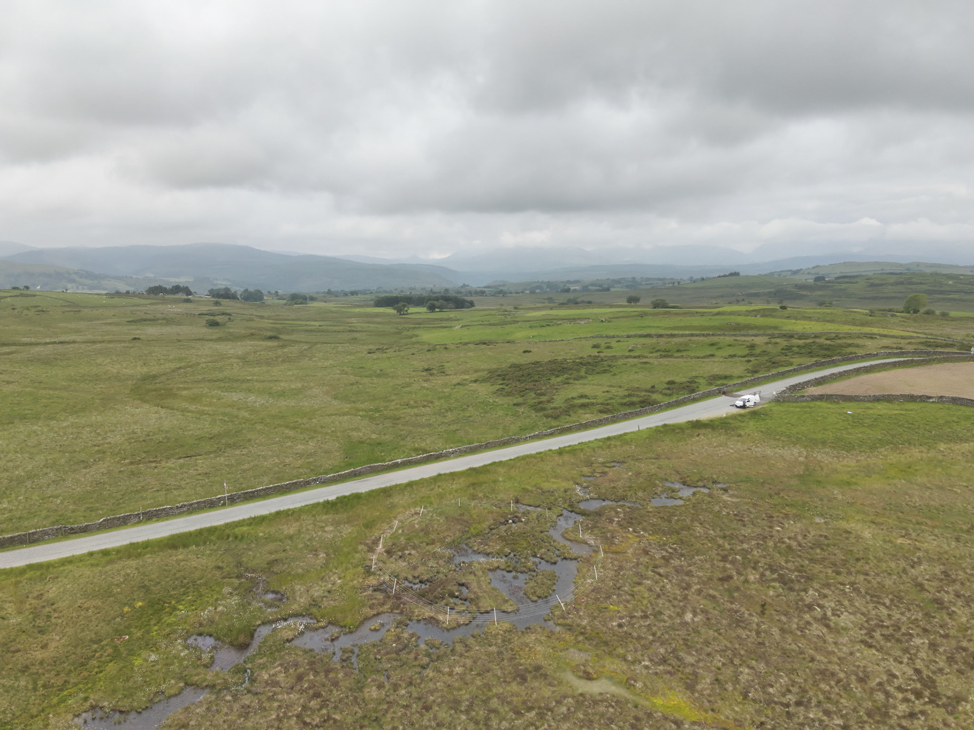 Curlew nest P 2, taken with drone, in the wider landscape. Summer, North Wales, UK.