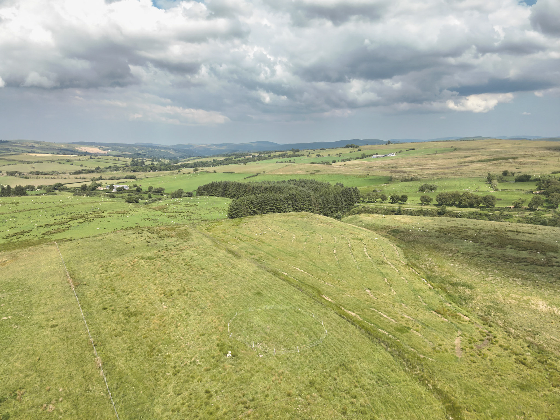 Curlew nest GD 3, taken with drone, in the wider landscape. Summer, North Wales, UK.