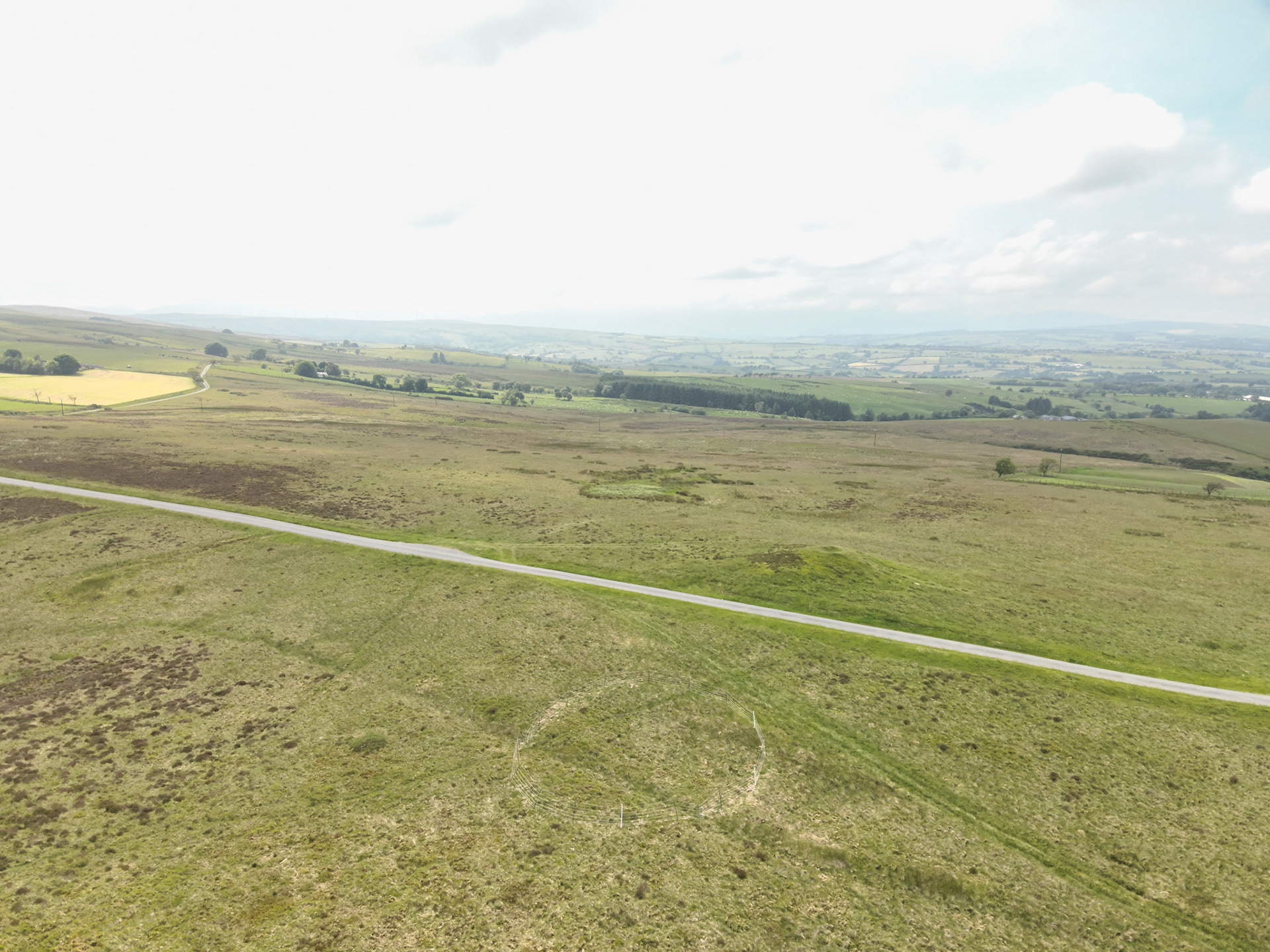 Curlew nest GD 1, taken with drone, in the wider landscape. Summer, North Wales, UK.