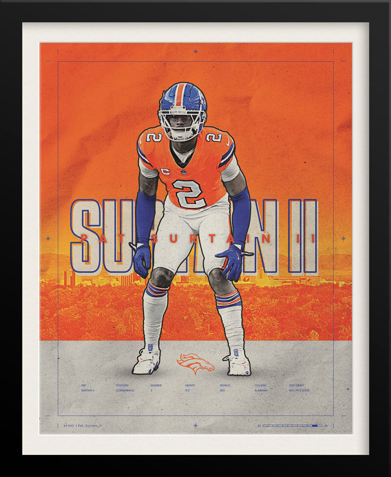 Patrick Surtain II NFL Poster — Bold Orange Edition, Denver Broncos Sports Branding by Tyler Zent