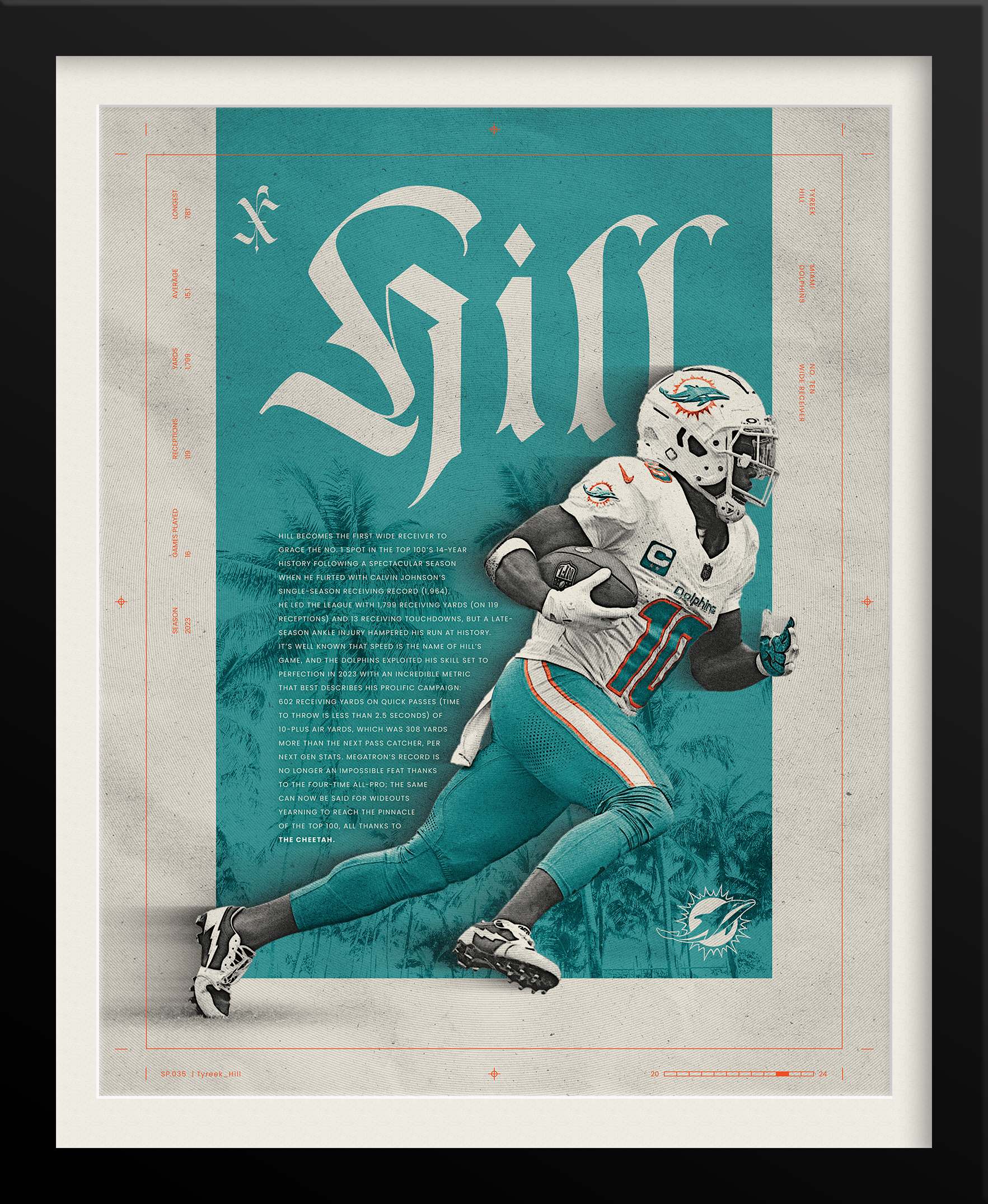 Tyreek Hill NFL Poster — Bold Teal Edition, Miami Dolphins Sports Branding by Tyler Zent