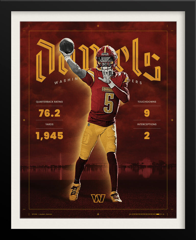 Jayden Daniels NFL Poster — Rich Burgundy Edition, Washington Commanders Sports Branding by Tyler Zent