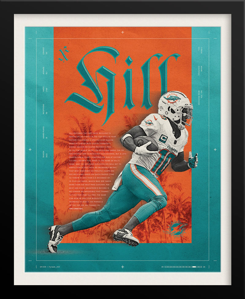 Tyreek Hill NFL Poster — Teal and Orange Edition, Miami Dolphins Sports Branding by Tyler Zent