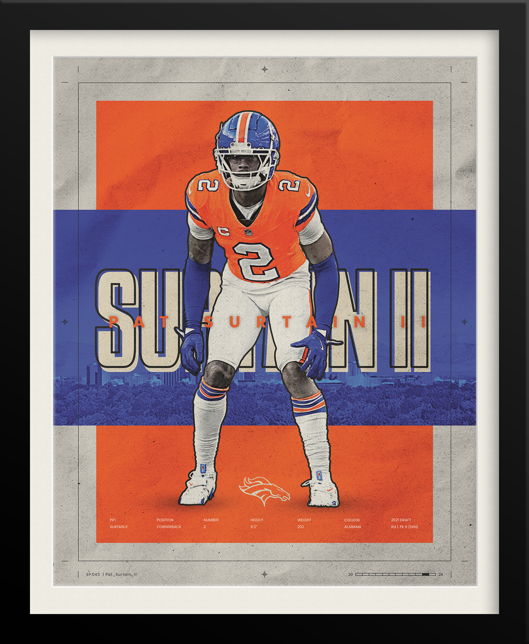 Patrick Surtain II NFL Poster — Blue and Orange Edition, Denver Broncos Sports Branding by Tyler Zent