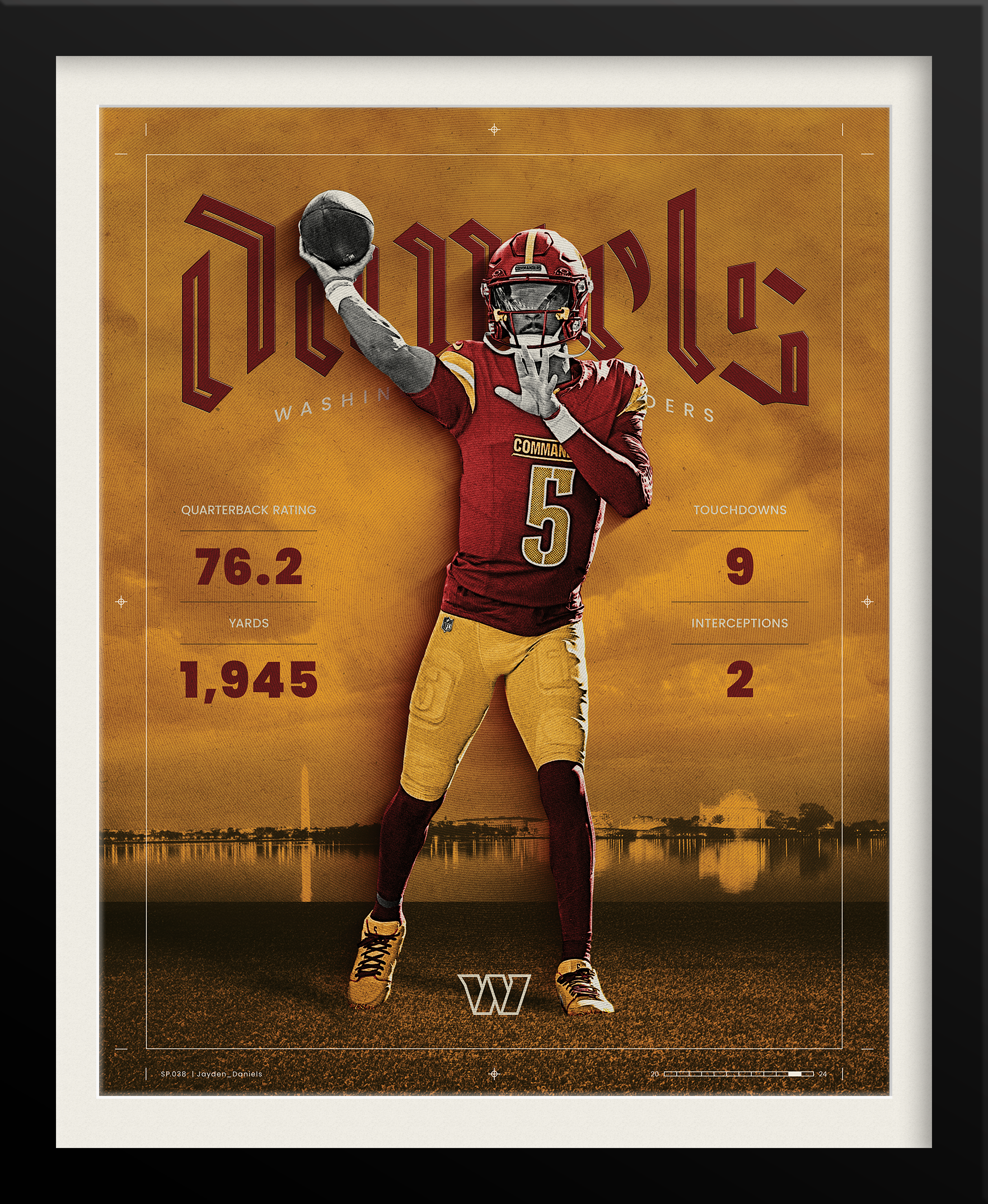 Jayden Daniels NFL Poster — Bold Yellow Edition, Washington Commanders Sports Branding by Tyler Zent