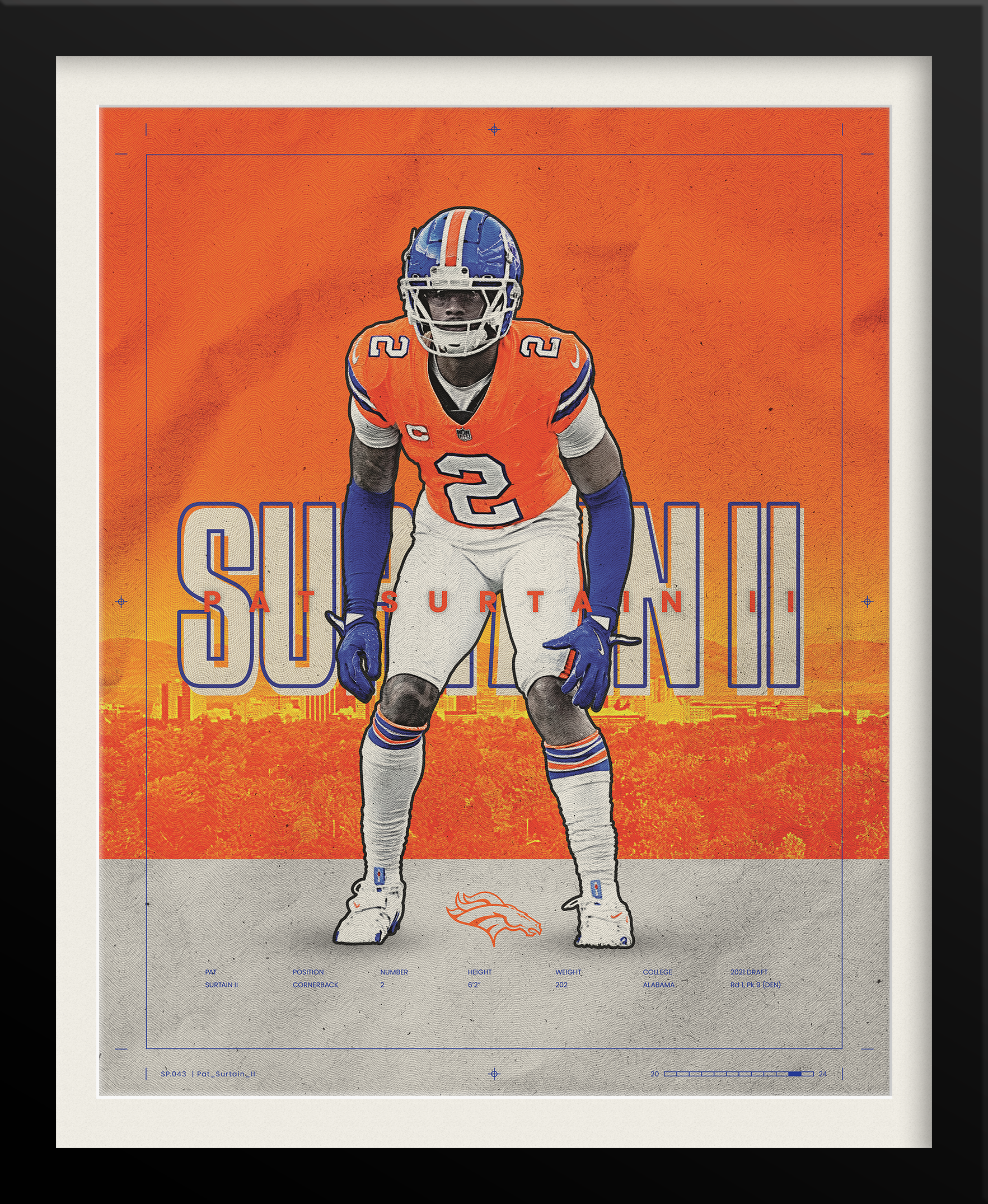 Patrick Surtain II NFL Poster — Bold Orange Edition, Denver Broncos Sports Branding by Tyler Zent