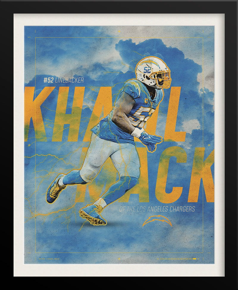 Khalil Mack NFL Poster — Blue Sky Edition, Los Angeles Chargers Sports Branding by Tyler Zent