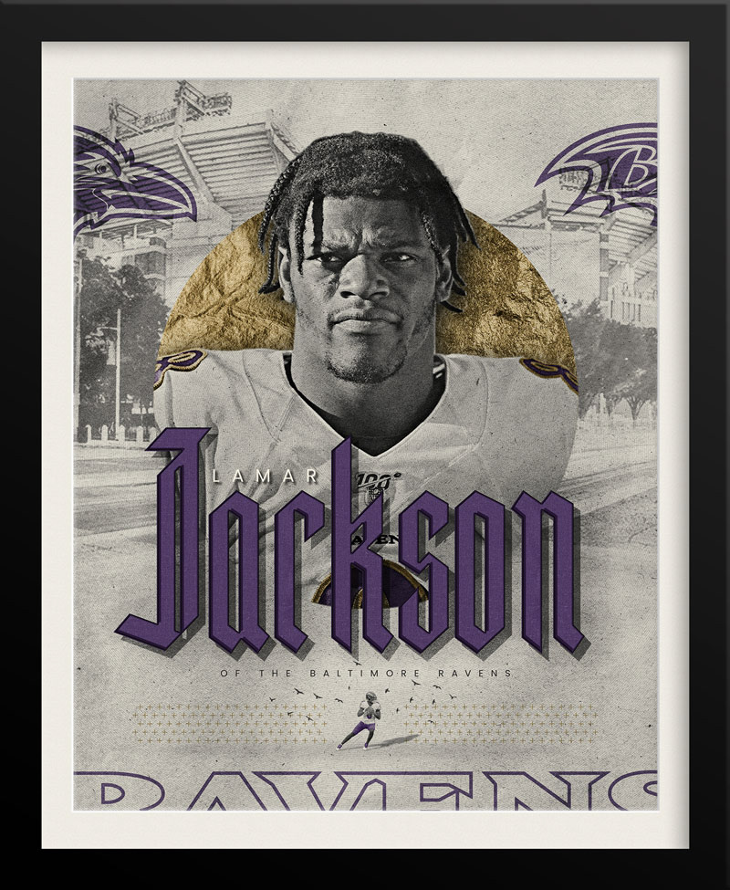 Lamar Jackson NFL Poster — Vintage Color Scheme Edition, Baltimore Ravens Sports Branding by Tyler Zent