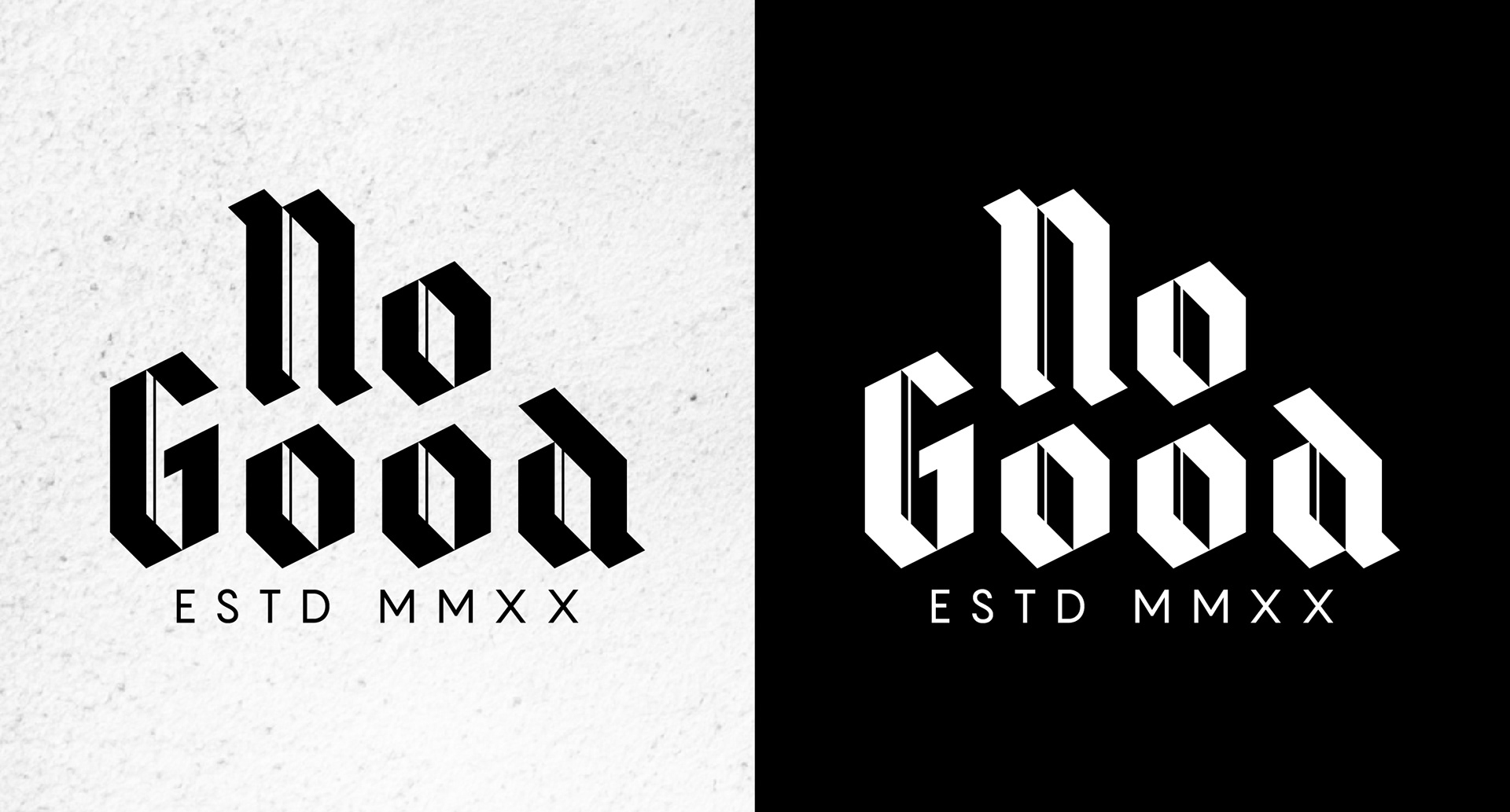 No Good logo design in black and white versions, showcasing bold typography and gritty style by Tyler Zent.