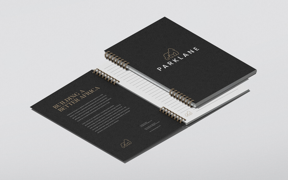 Parklane branded notebook featuring minimalist design and clean typography, reflecting the brand’s modern and professional identity. Designed by Tyler Zent.