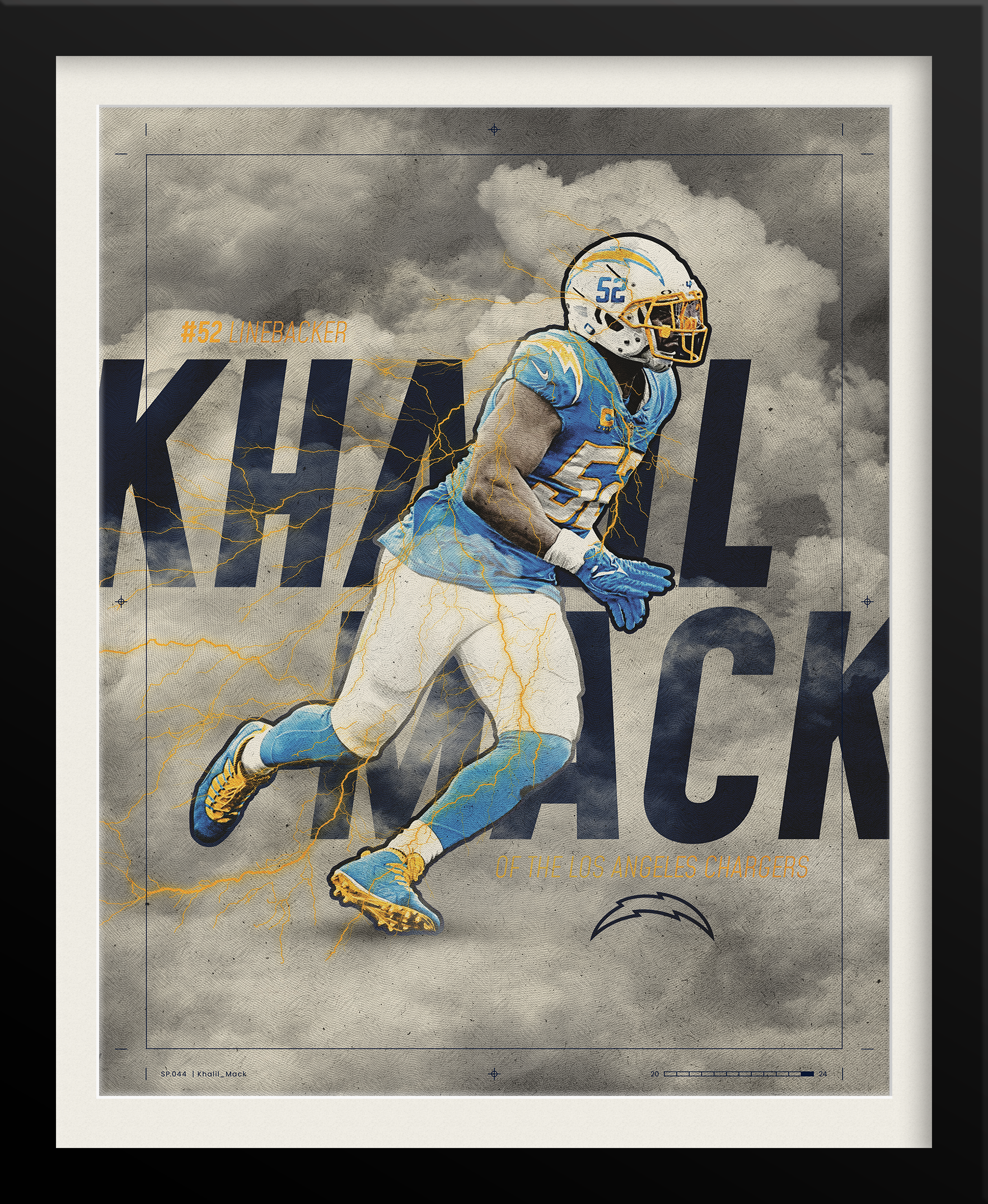 Khalil Mack NFL Poster — Gray Sky Edition, Los Angeles Chargers Sports Branding by Tyler Zent