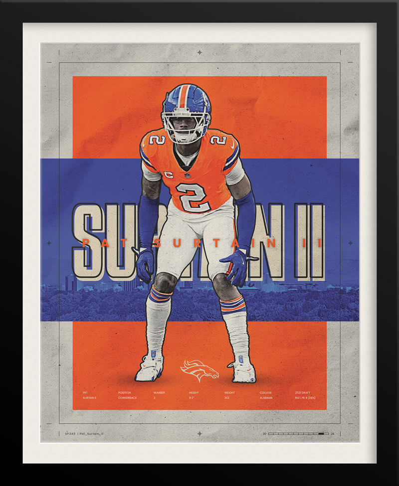 Patrick Surtain II NFL Poster — Blue and Orange Edition, Denver Broncos Sports Branding by Tyler Zent