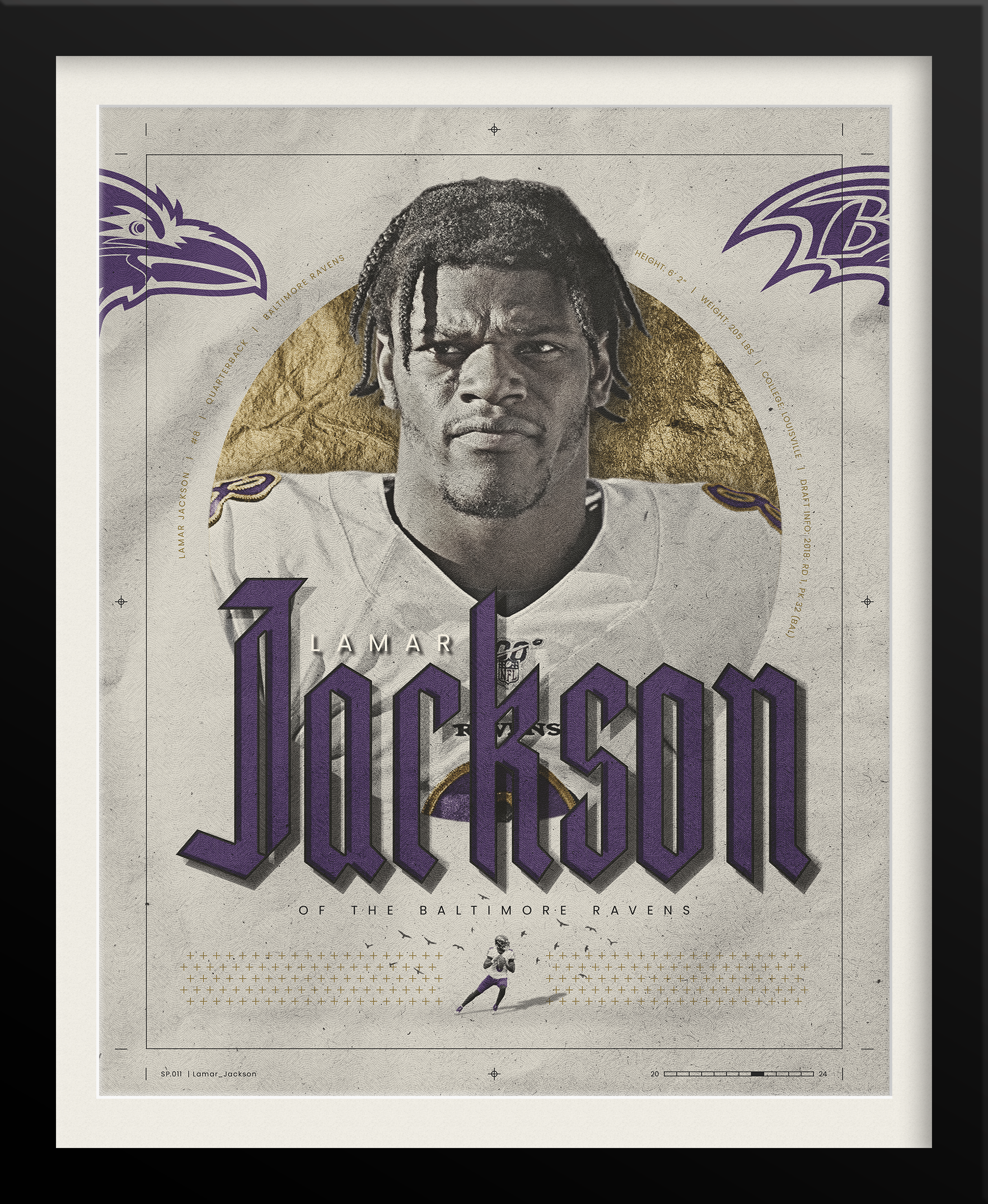 Lamar Jackson NFL Poster — Vintage Color Scheme Edition, Baltimore Ravens Sports Branding by Tyler Zent
