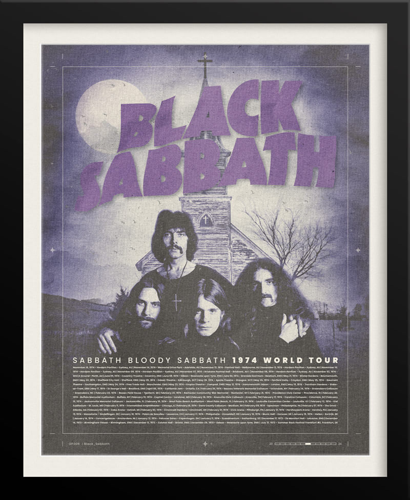 Black Sabbath 1974 World Tour – Vintage-Inspired Concert Poster by Tyler Zent
