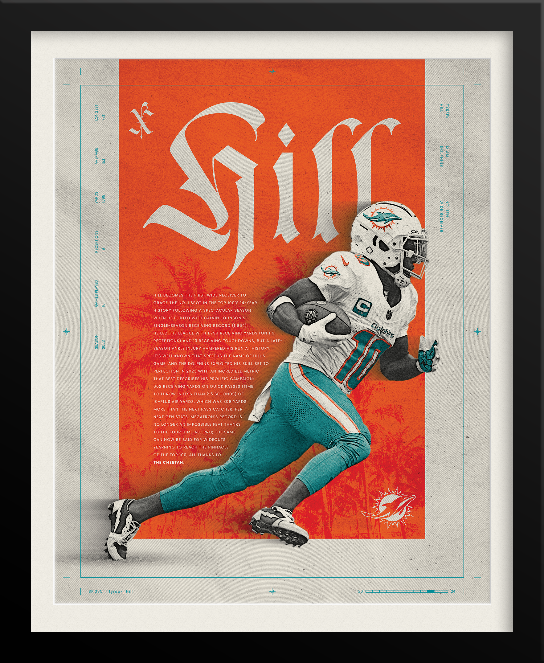 Tyreek Hill NFL Poster — Vibrant Orange Edition, Miami Dolphins Sports Branding by Tyler Zent