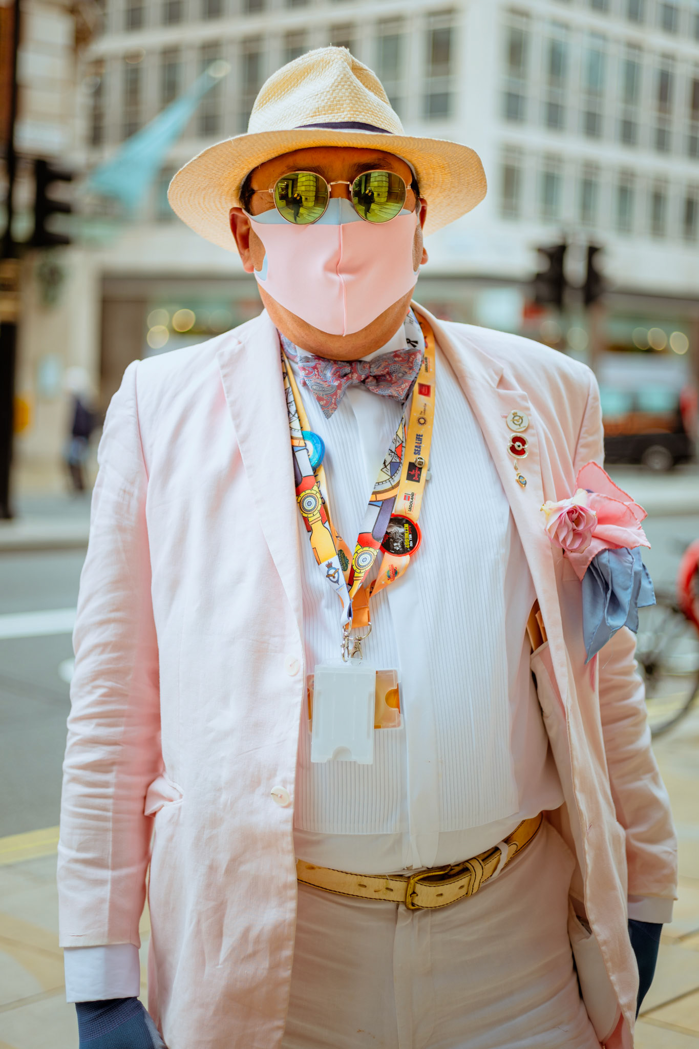 man wearing a mask styled to his outfit