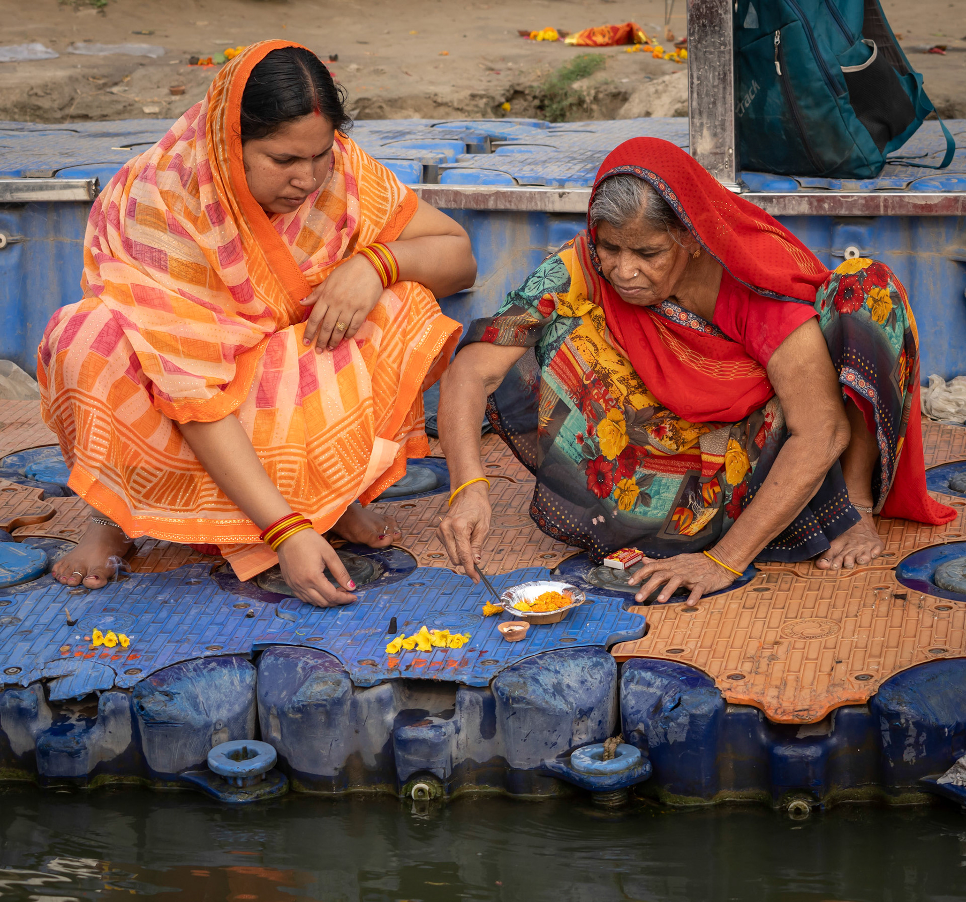 Flower offerings at the Ganges in Varanasi