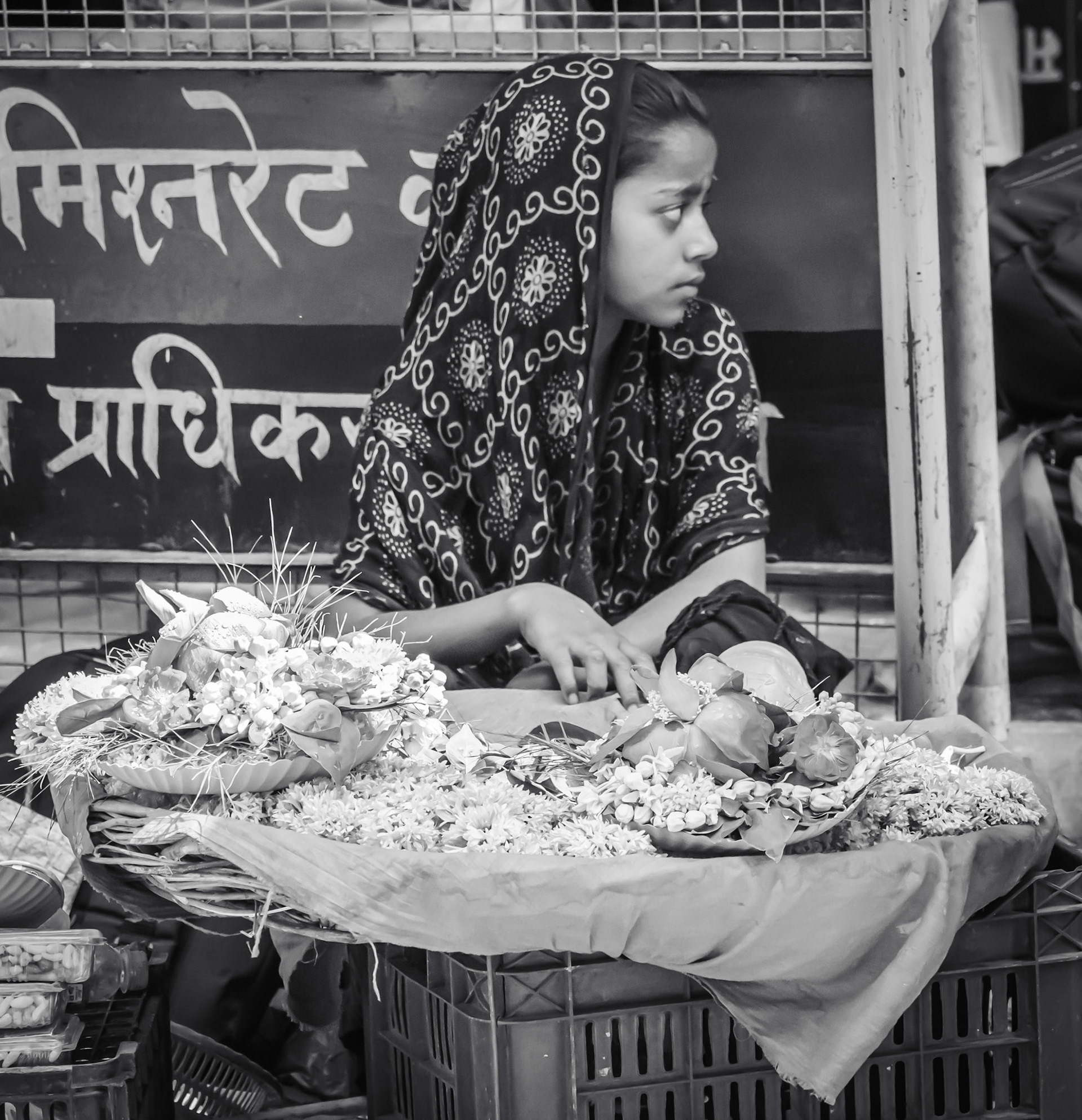 Selling flower offerings in Varanasi