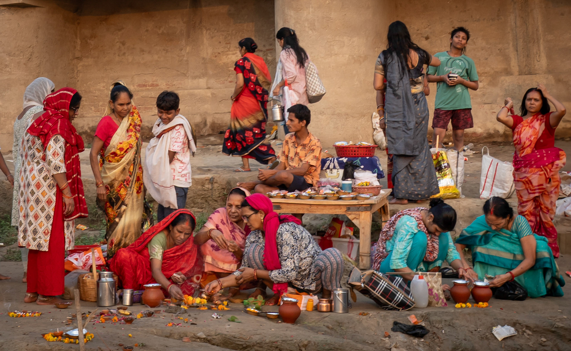 Offerings by the Ganges in Varanasi