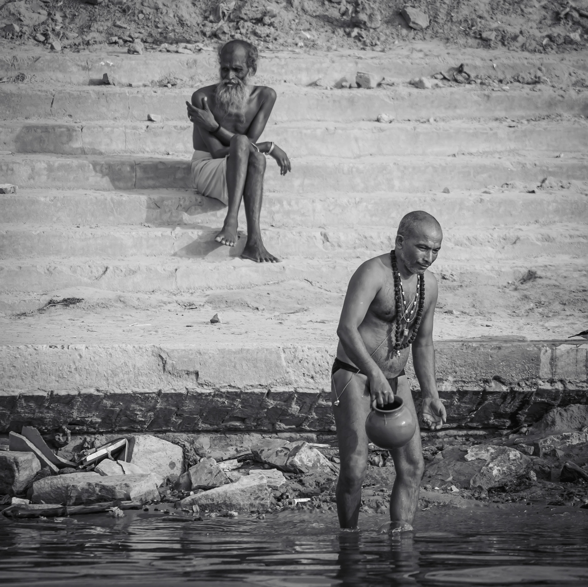 Sadhus by the Ganges in Varanasi