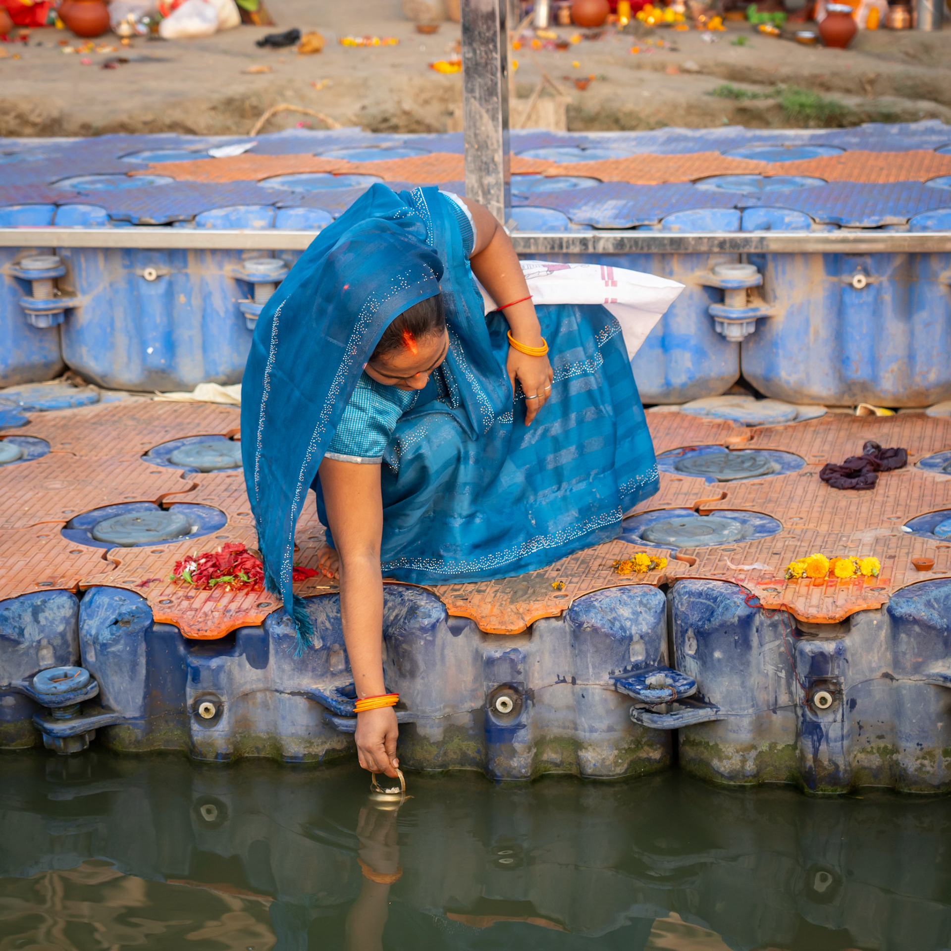 Dipping into the Ganges in Varanasi