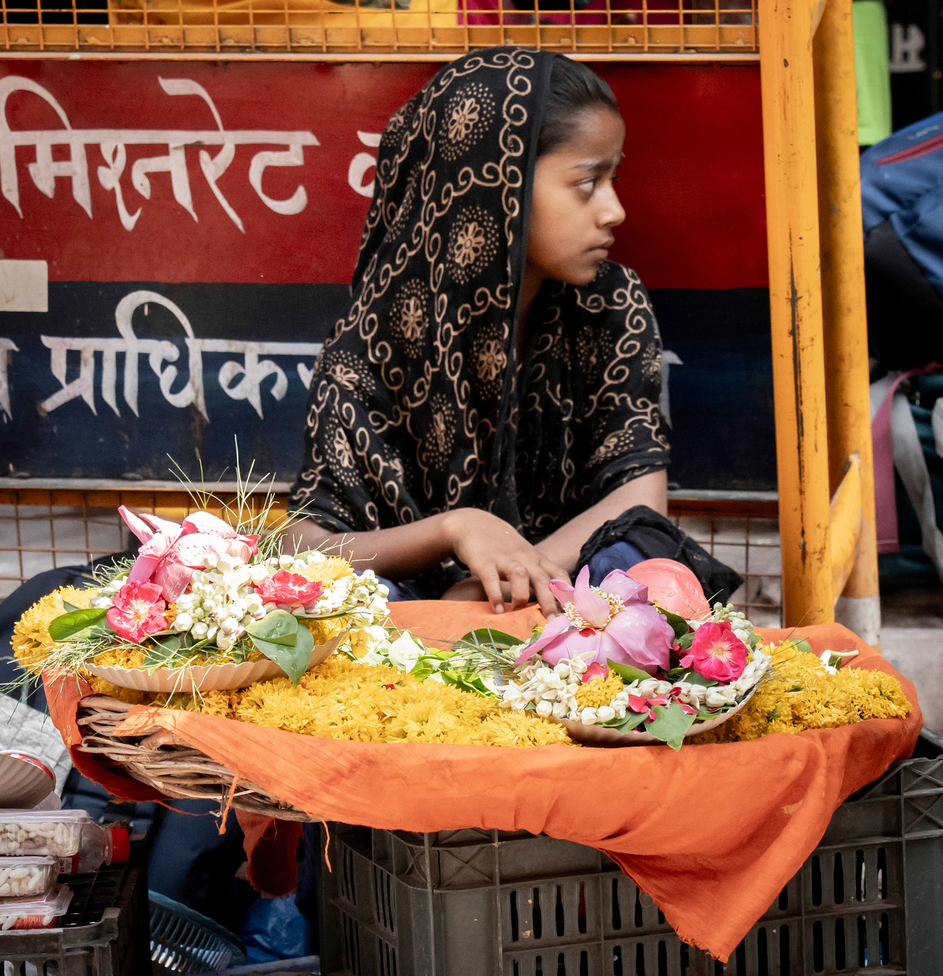 Selling flower offerings in Varanasi