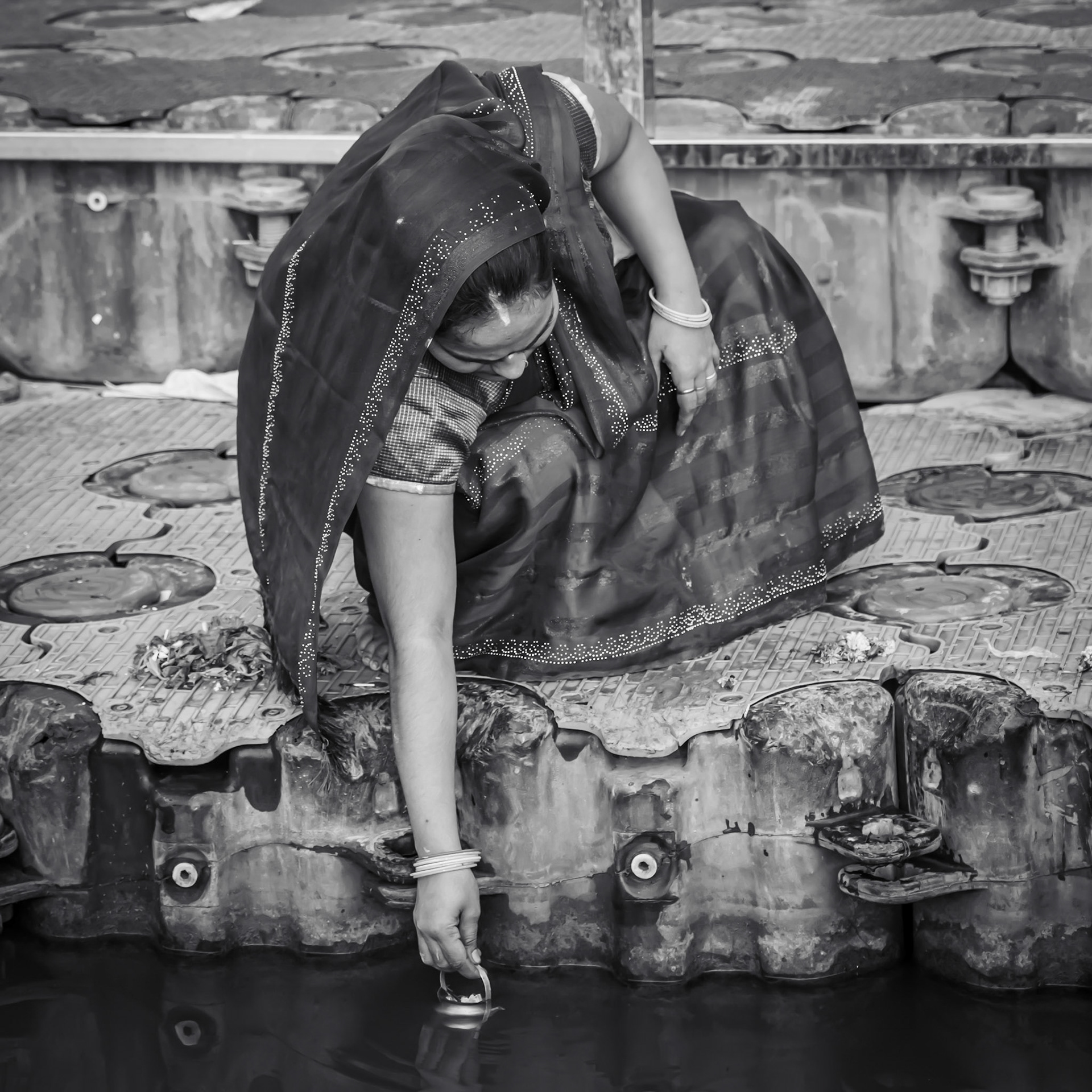 Dipping into the Ganges in Varanasi