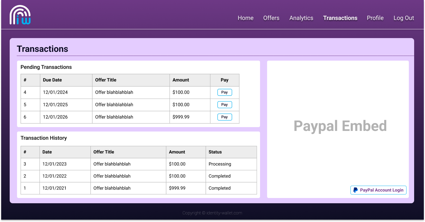 Transactions Page