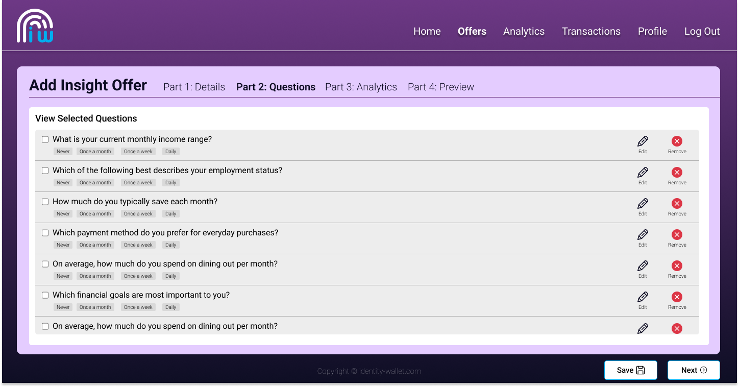 Add Offer: Question Option Selection