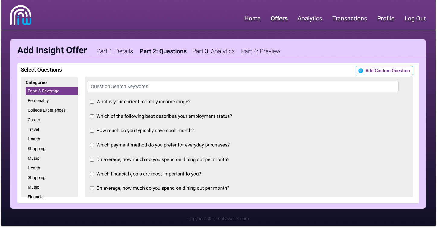 Add Offer: Select Questions
