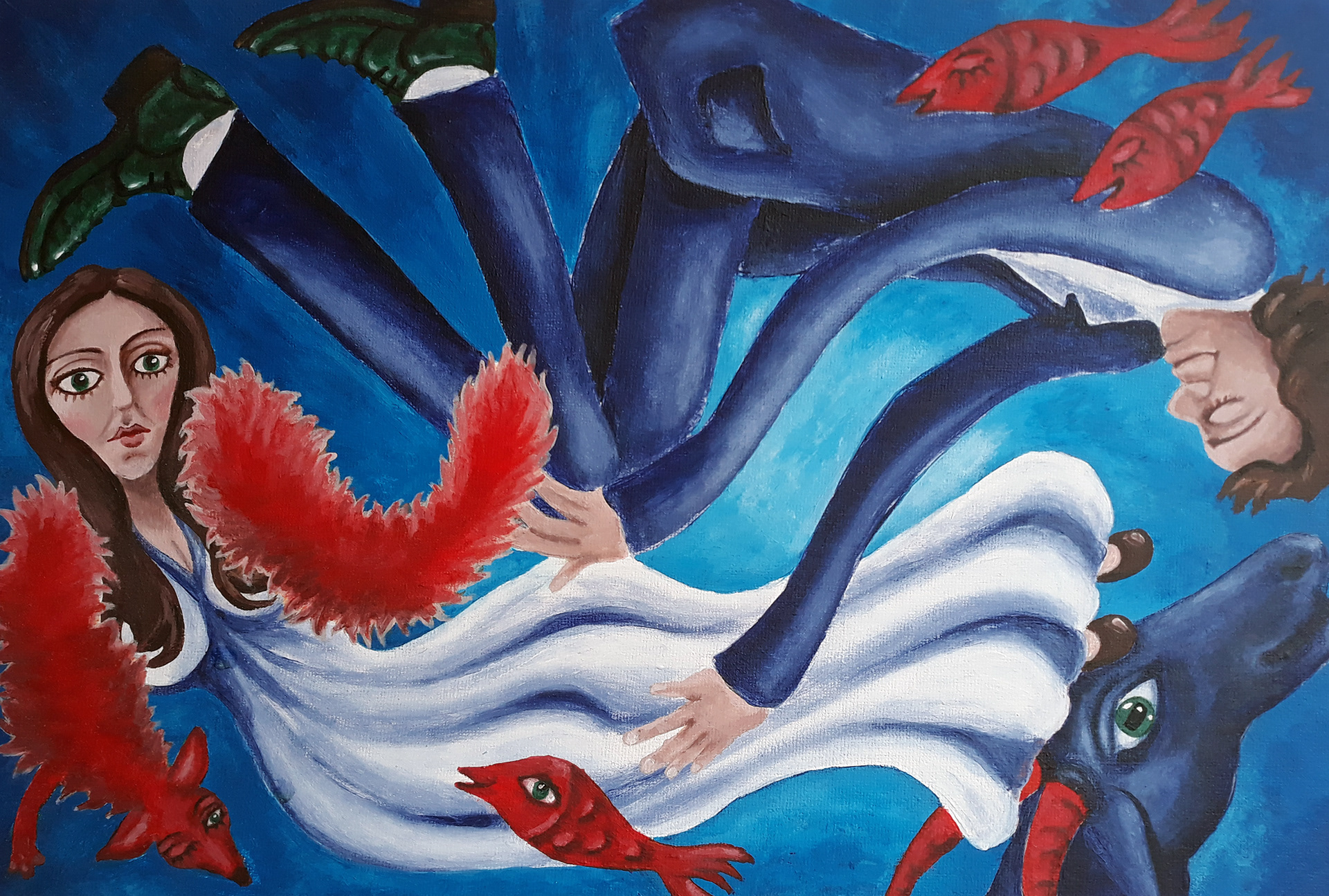 The Fox and the Crocodile, acrylic painting