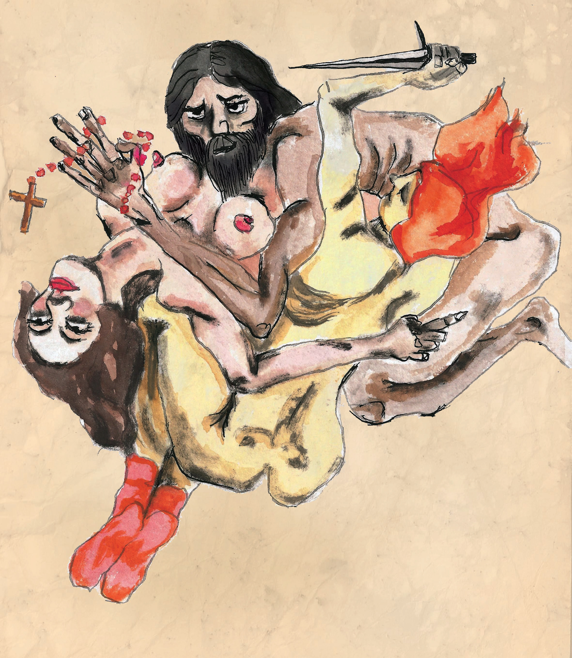 Rasputin, ink and watercolour
