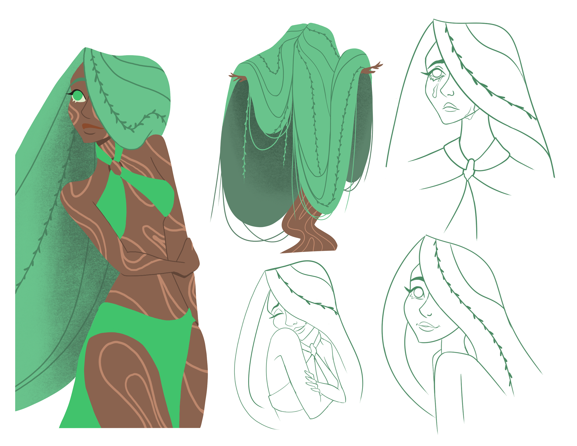 An expression sheet for a weeping willow character for the Culling of Eden Project