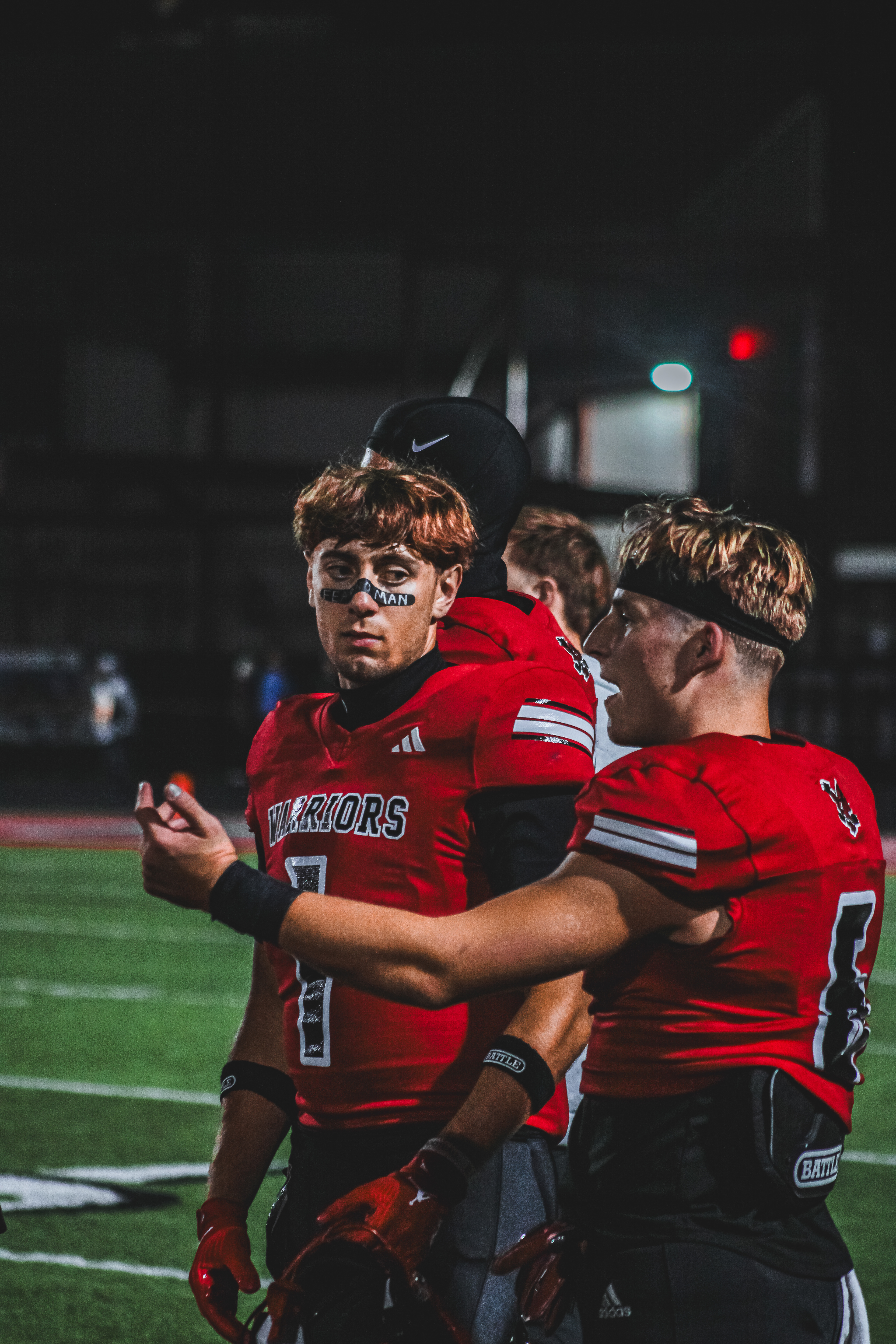 Seniors Titan Glassman and Finn Christensen react to a tough call made by the referees.