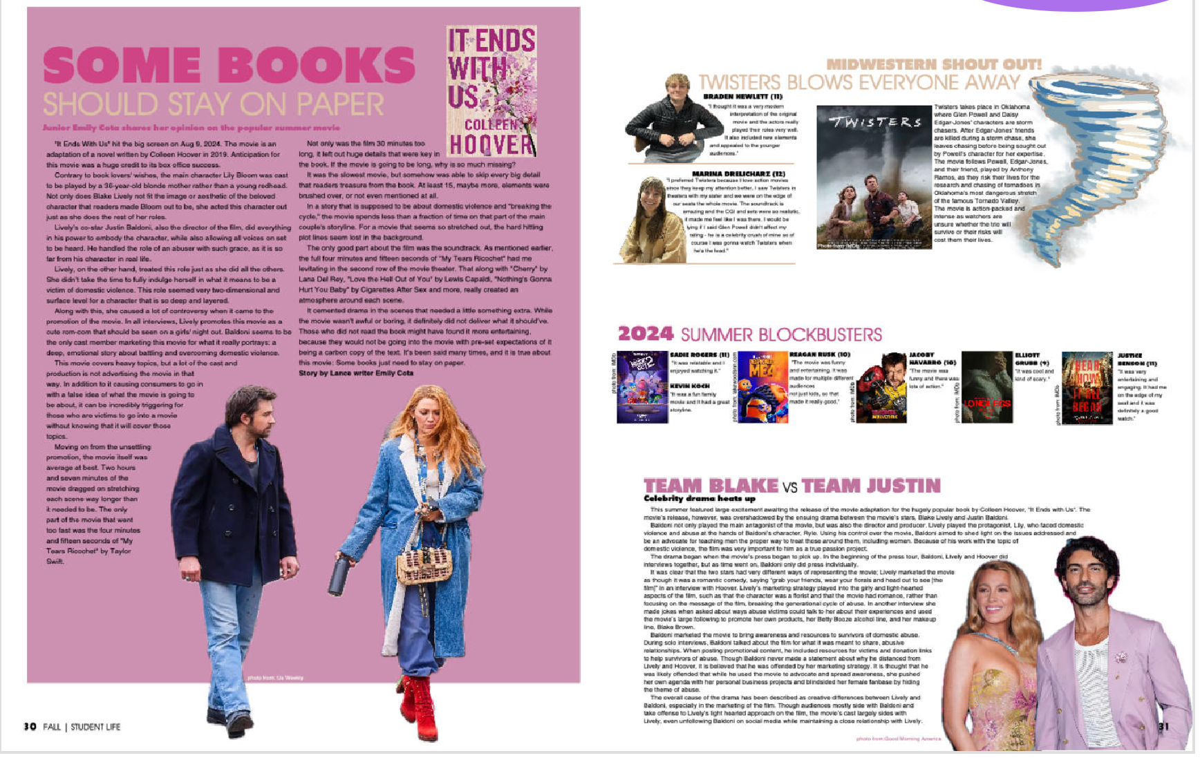 Spread in the 2024/2025 Yearbook, It Ends With Us, Twisters, and other Summer Blockbusters