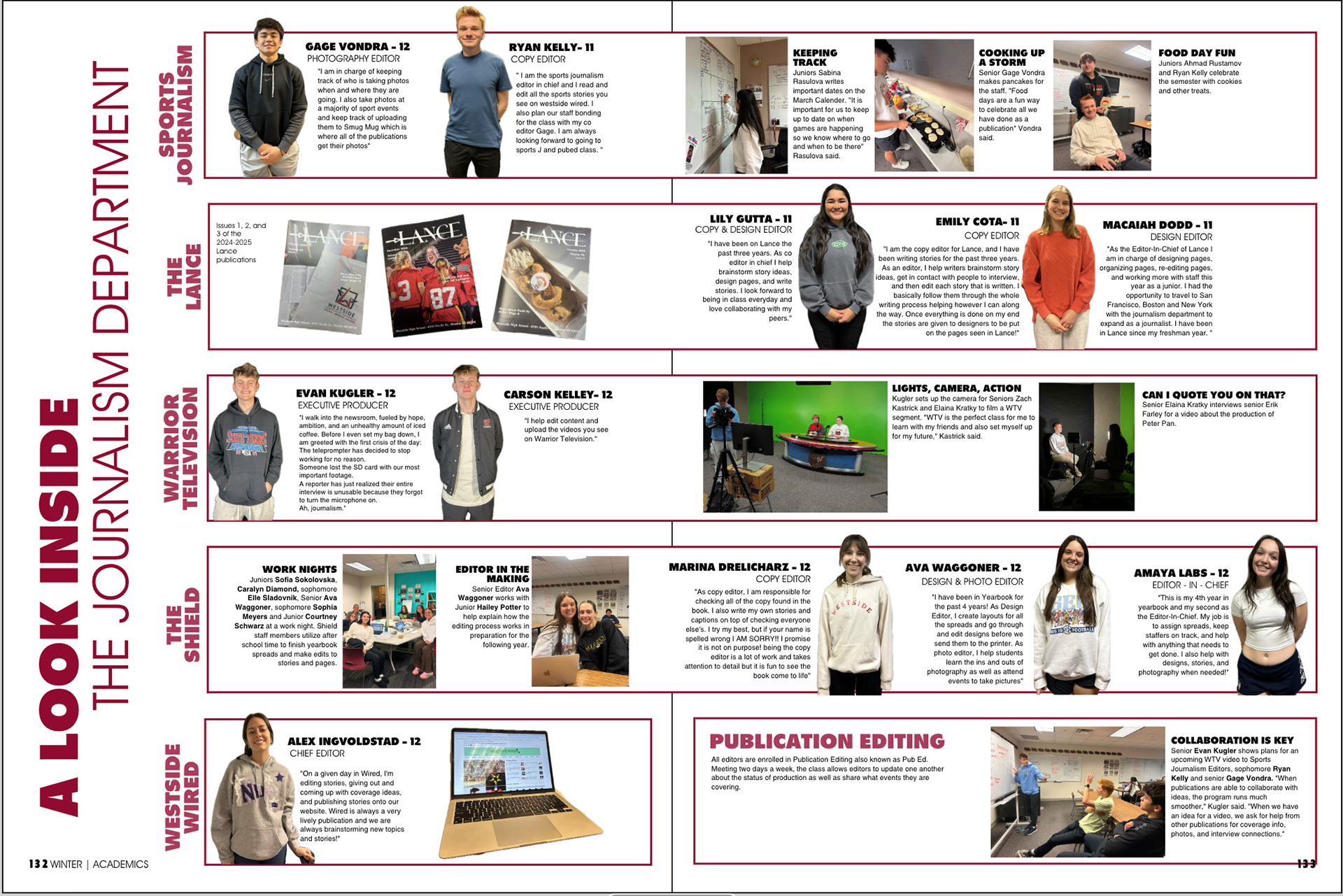 Spread in the 2024/2025 Shield Yearbook, Journalism Department