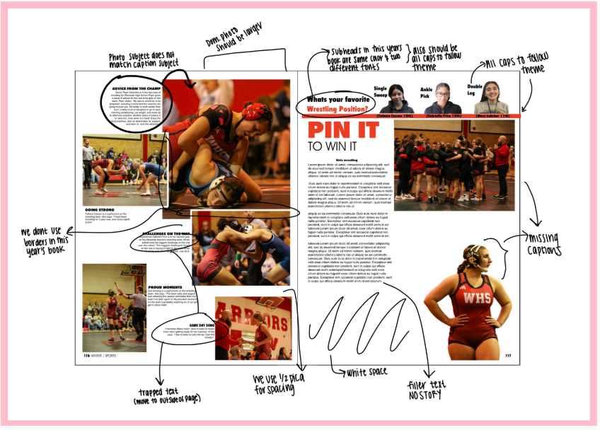 Before edits- Changes are annotated on the spread to clarify what needed to be changed.