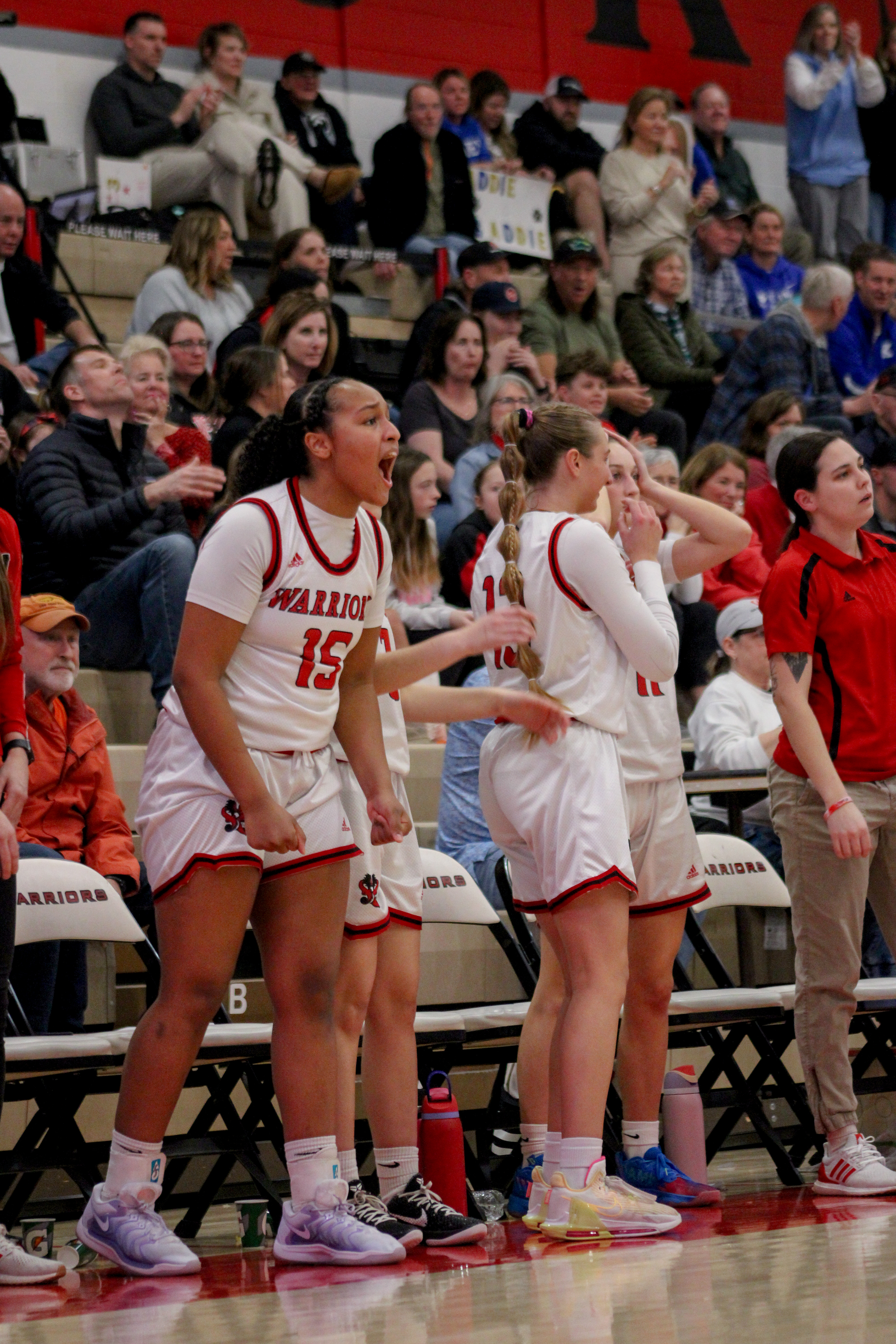 Sophomore Kendyl Davis reacts to a controversial call by a referee.