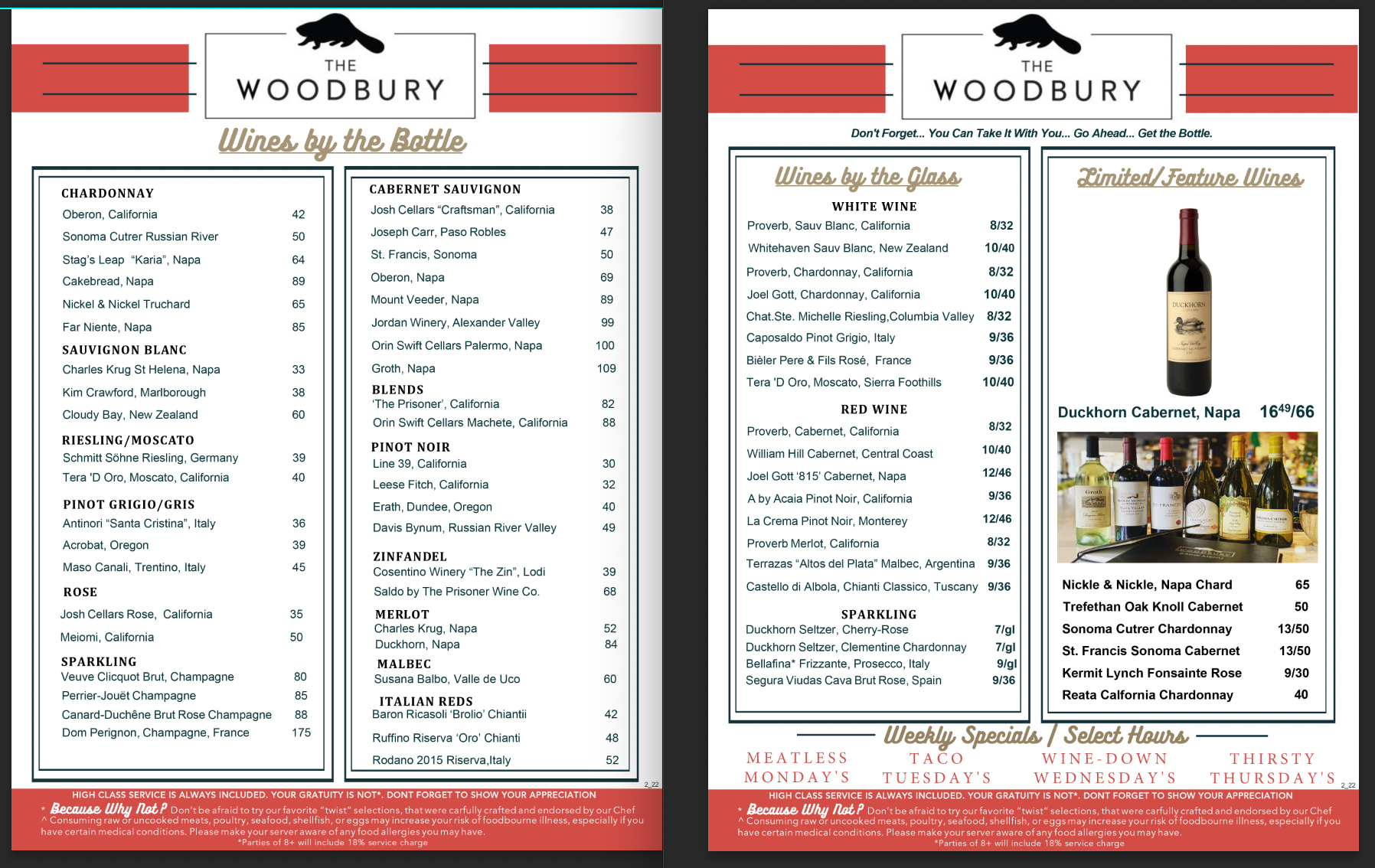 Menu Design - Wine List - Local Restaurant