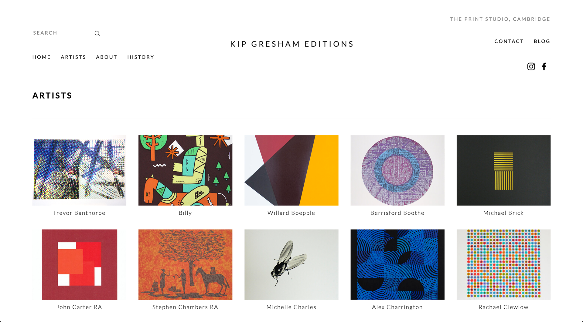 Kip Gresham Editions website redesign artists page