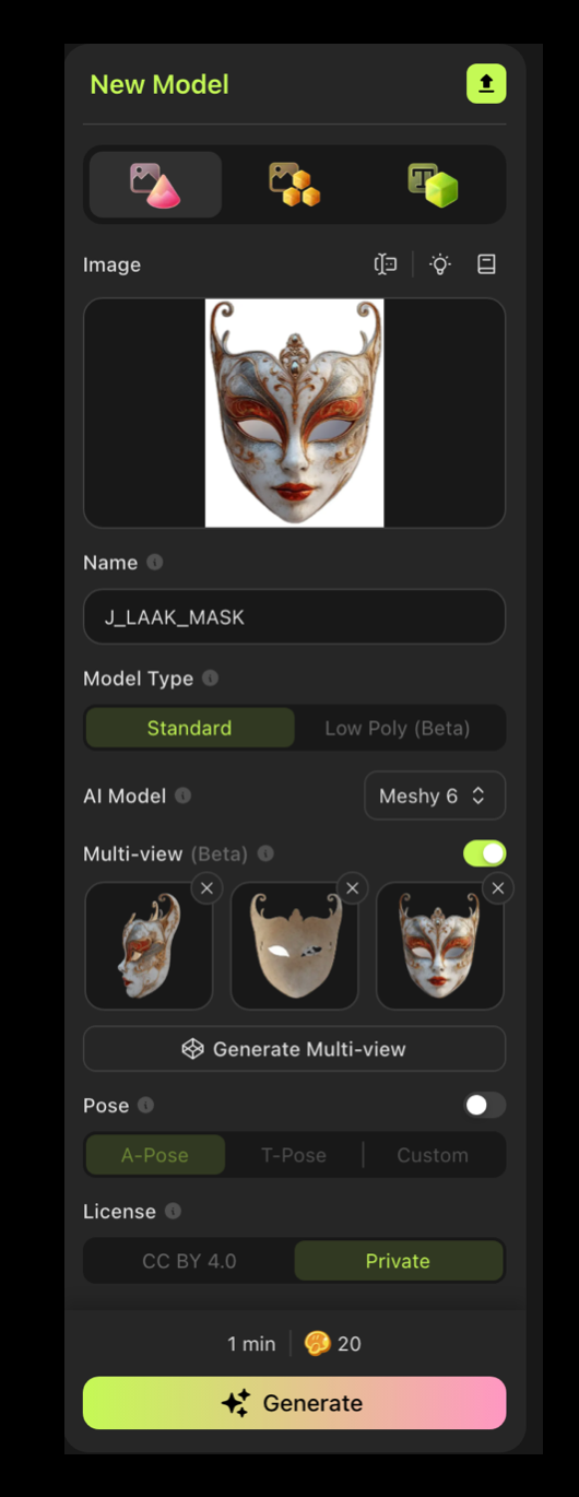 process of generating a 3d view from a single image using state of the art google generative software and AI implementation to prepare for 3D Generation