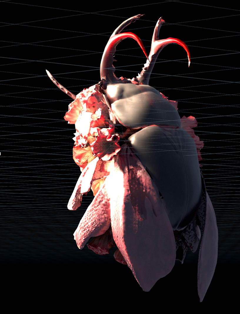 an insect made using an AI image to 3D workflow developed for a drone show using SideFX Houdini