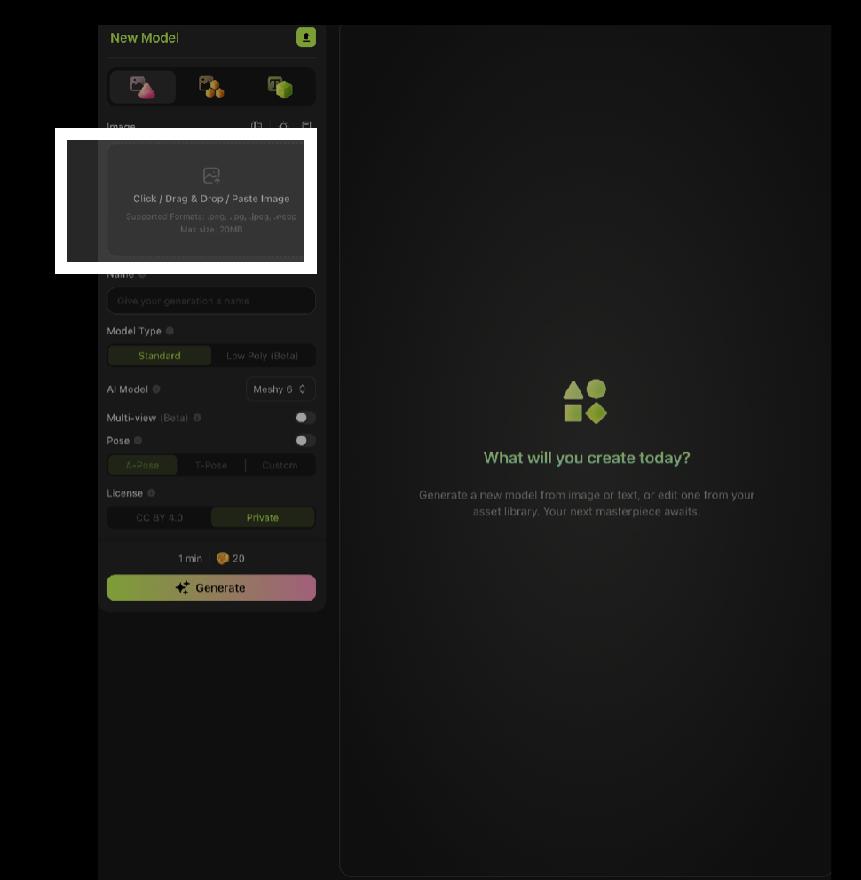 Workflow process showing the step-by-step workflow turning any image into a 3d mesh using ai generative software solutions
