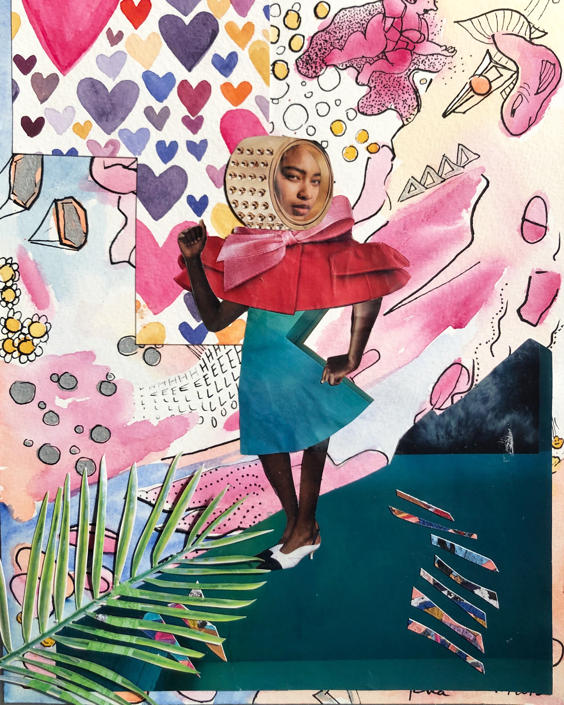 crayon ink and collage on paper