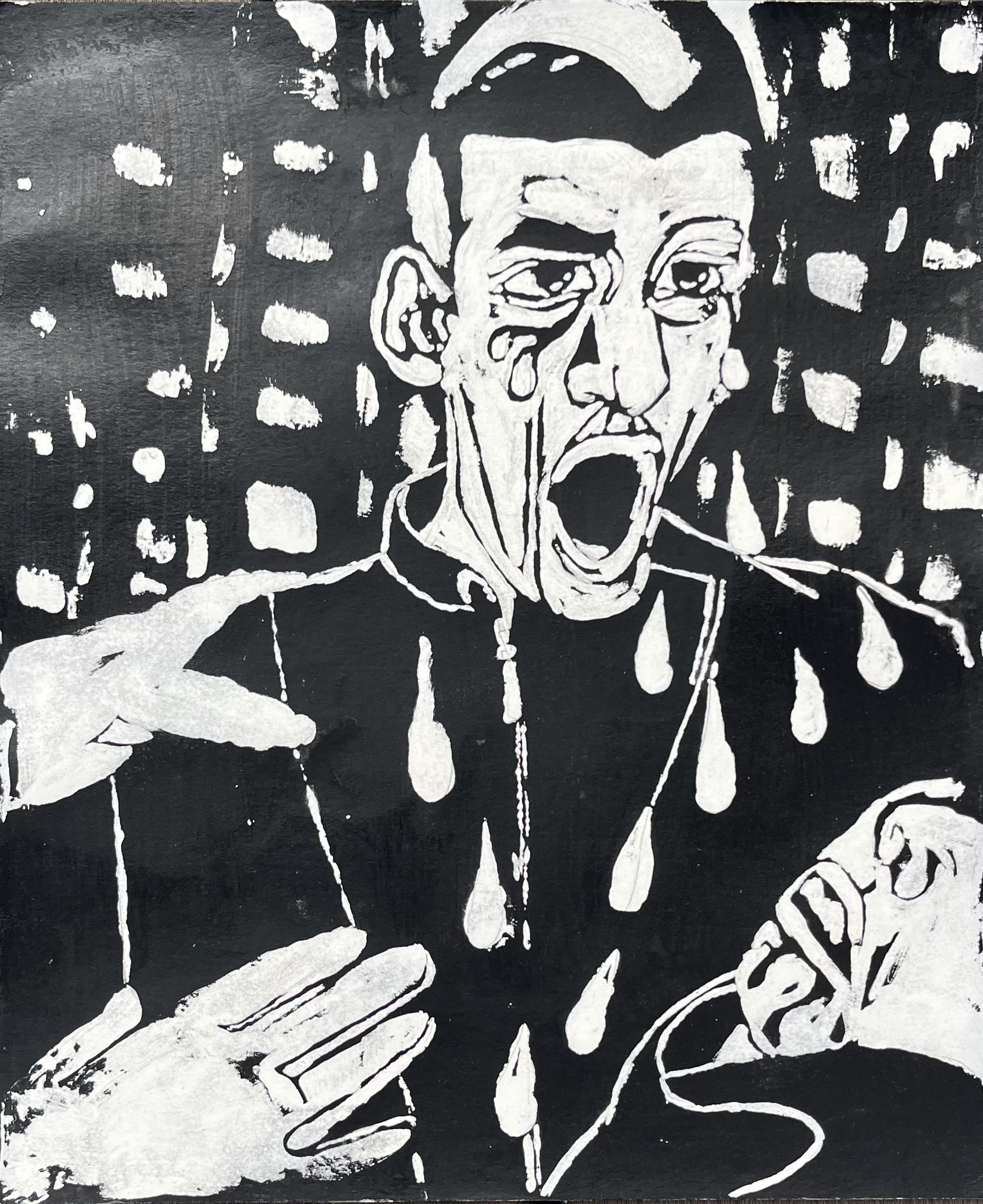 screaming boy. india ink on paper. 2024