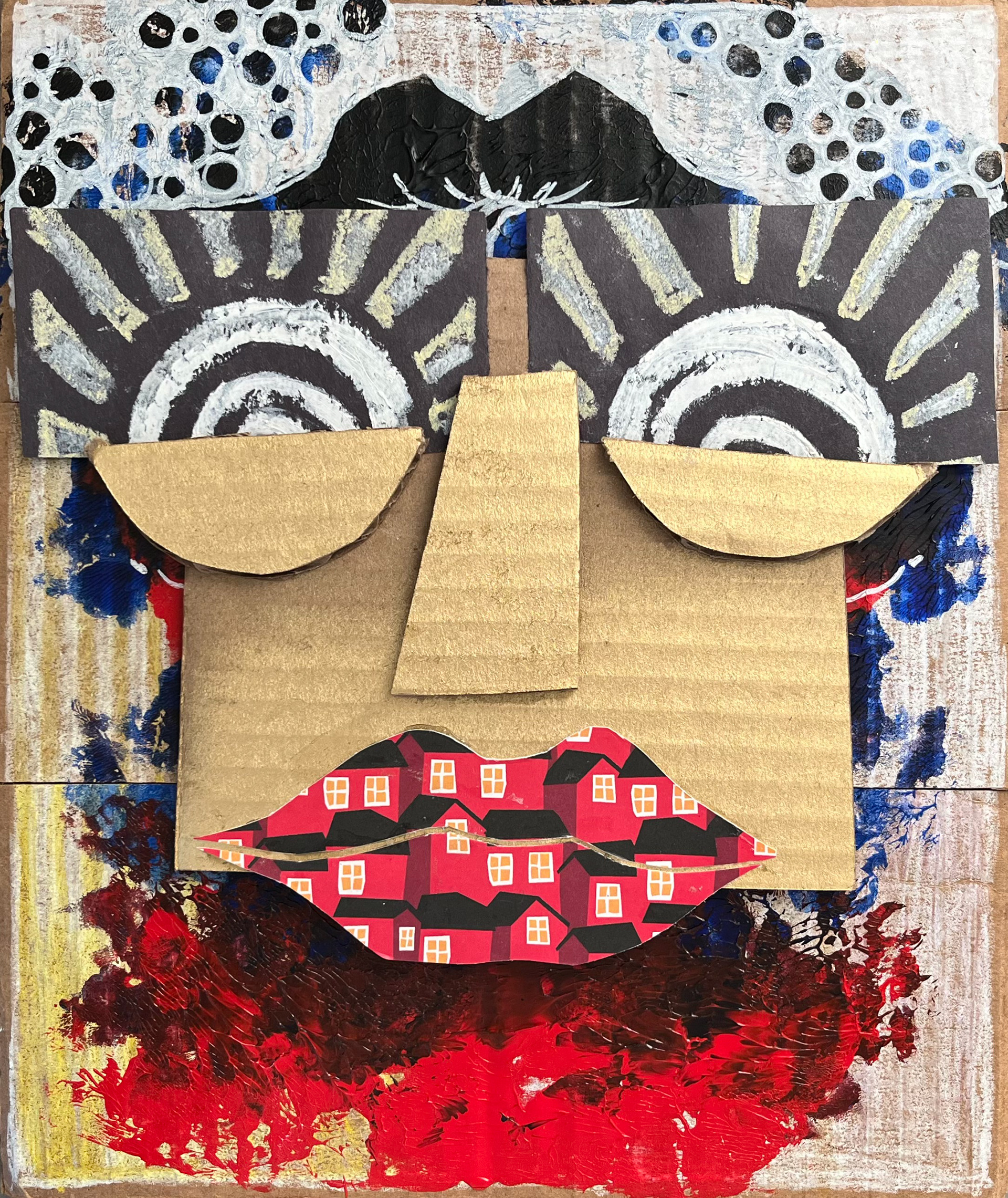Lips. 2024 repurposed material and art pieces on board