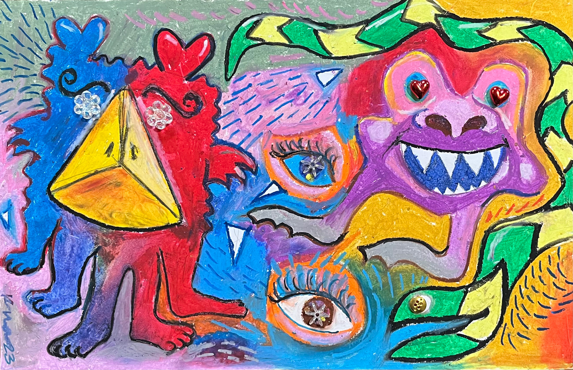 monsters. oil pastel, 2023