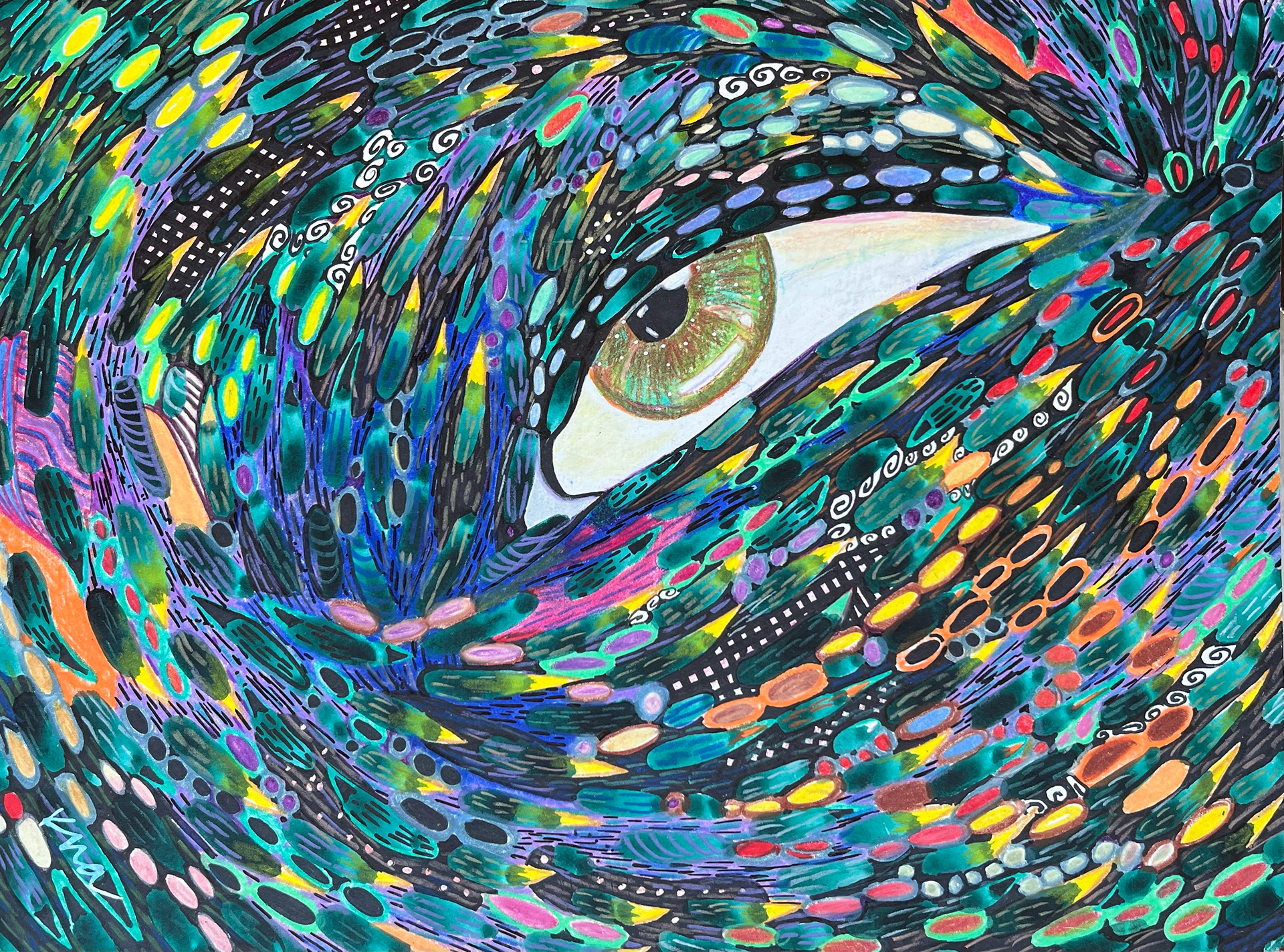 gaze ii. colored pencil, sharpie. 2024