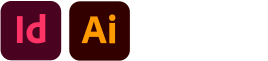 Adobe InDesign icon, page layout and desktop publishing software. Adobe Illustrator icon, vector graphic design tool.